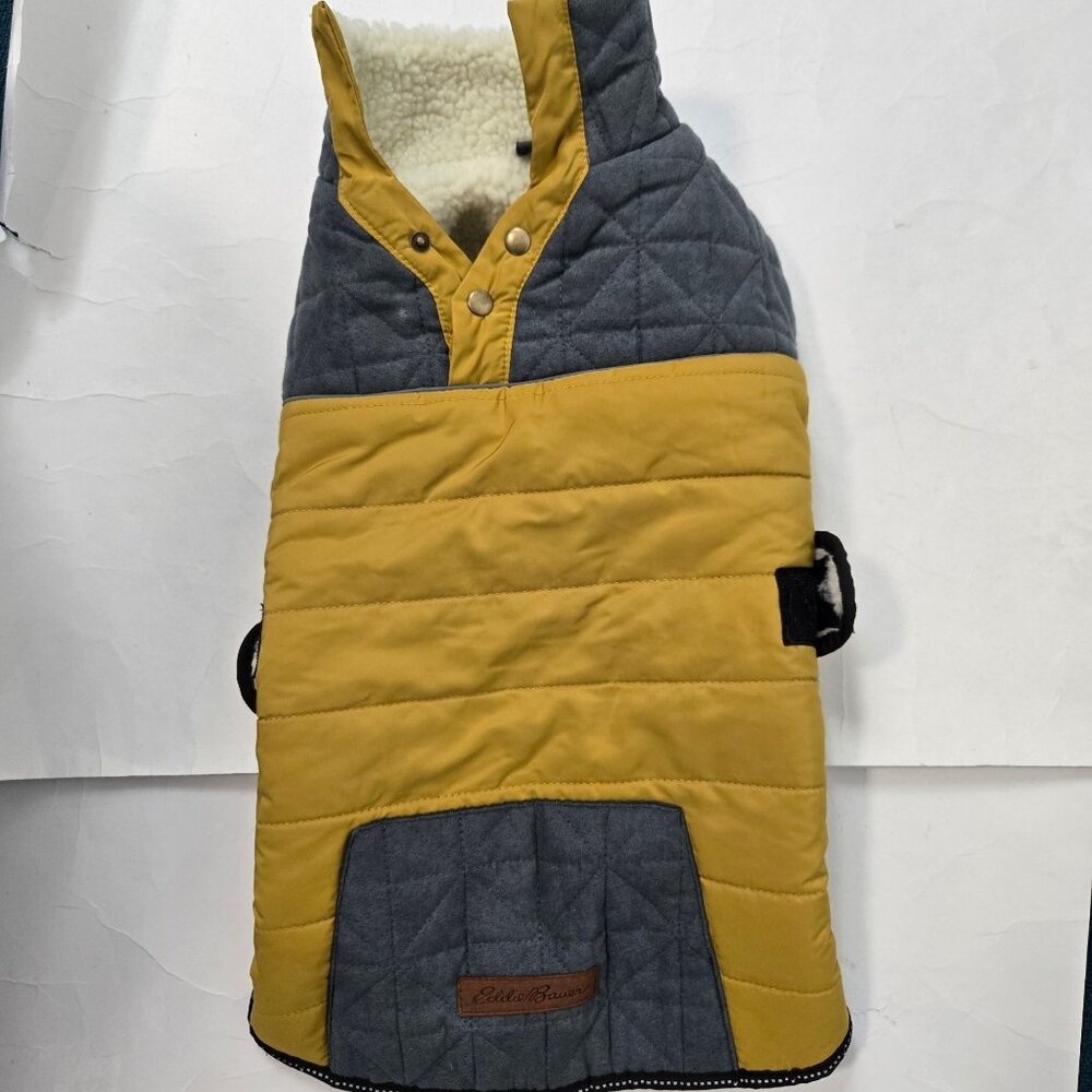Eddie Bauer Gray and Yellow Quilted Dog Jacket